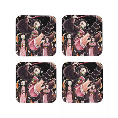 Nezuko Kimono Demon Slayer Kimetsu No Yaiba Anime Coasters Kitchen Placemats Insulation Cup Coffee Mats  Tableware Pads Set of 4