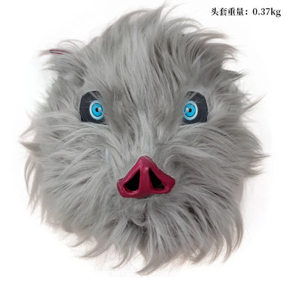 Hashibira Inosuke Cosplay Costume, Boar Head Mask Set, Halloween Party Outfit Inosuke Wigs Package Pants Fancy Dress Pants and