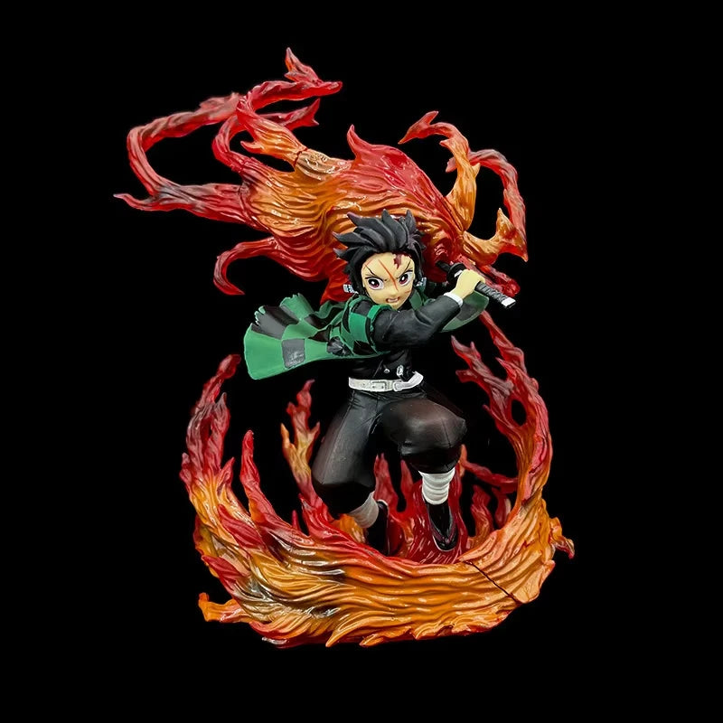 Demon Slayer 30cm Gk Statue Tanjirou Kamado Pvc Action Figure Fire Dragon Withled Light Anime Kimetsu No Yaiba Toys Figuras