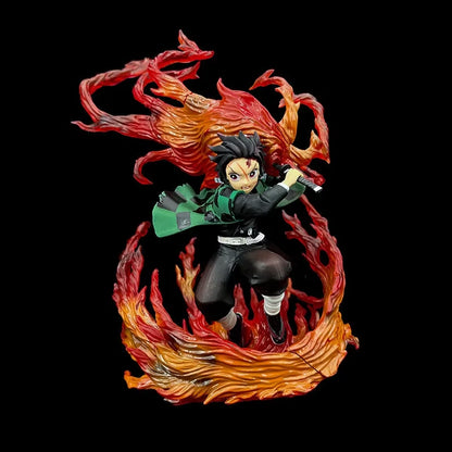 Demon Slayer 30cm Gk Statue Tanjirou Kamado Pvc Action Figure Fire Dragon Withled Light Anime Kimetsu No Yaiba Toys Figuras