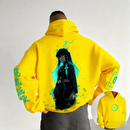 Demon Slayer Muichiro Tokito Large Size Fleece Hoodie American New Autumn Winter Men's and Women's Parent-Child Versatile Jacket