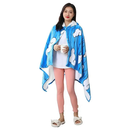 Anime Flannel Blanket Hoodie Shawl Demon Slayer Kimetsu No Yaiba Blanket Cloak Cosplay Costume Kamado Nezuko Agatsuma Zenitsu