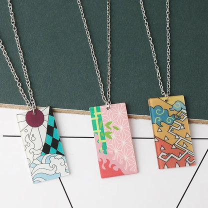 Japanese Anime Demon Slayer Necklace Kamado Tanjiro Pendant Acrylic Accessories Wholesale Cosplay Jewelry Gift for Fans