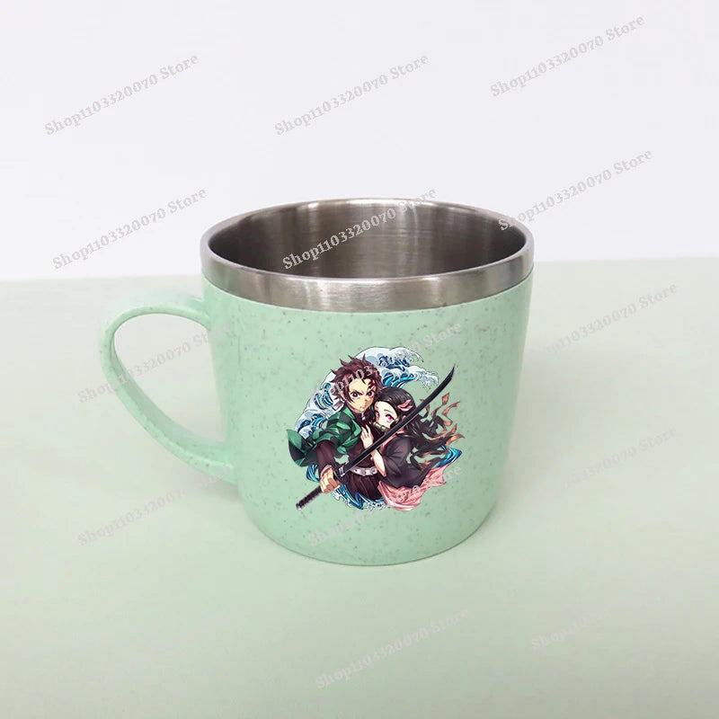 Demon Slayer Kimetsu No Yaiba Double Layer Anti-scalding Water Cup Anime 304 Stainless Steel Milk Mug Anti Drop Water Glass Gift