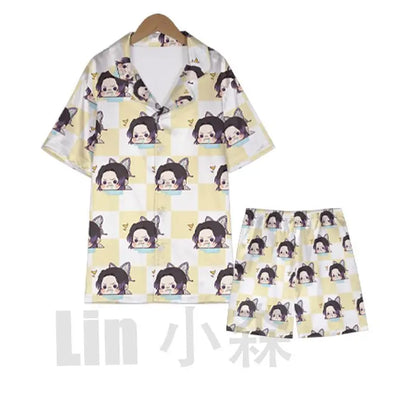 Anime Cosplay Homewear Demon Slayer Agatsuma Zenitsu Cute Pajama Set Demon Girl Pink Pattern Nightwear Loungewear Holiday Gift