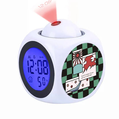 Demon Slayer Tanjiro Projection Alarm Clock Led Night Light Silent Non-Ticking Digital Time Display for Kids Bedroom
