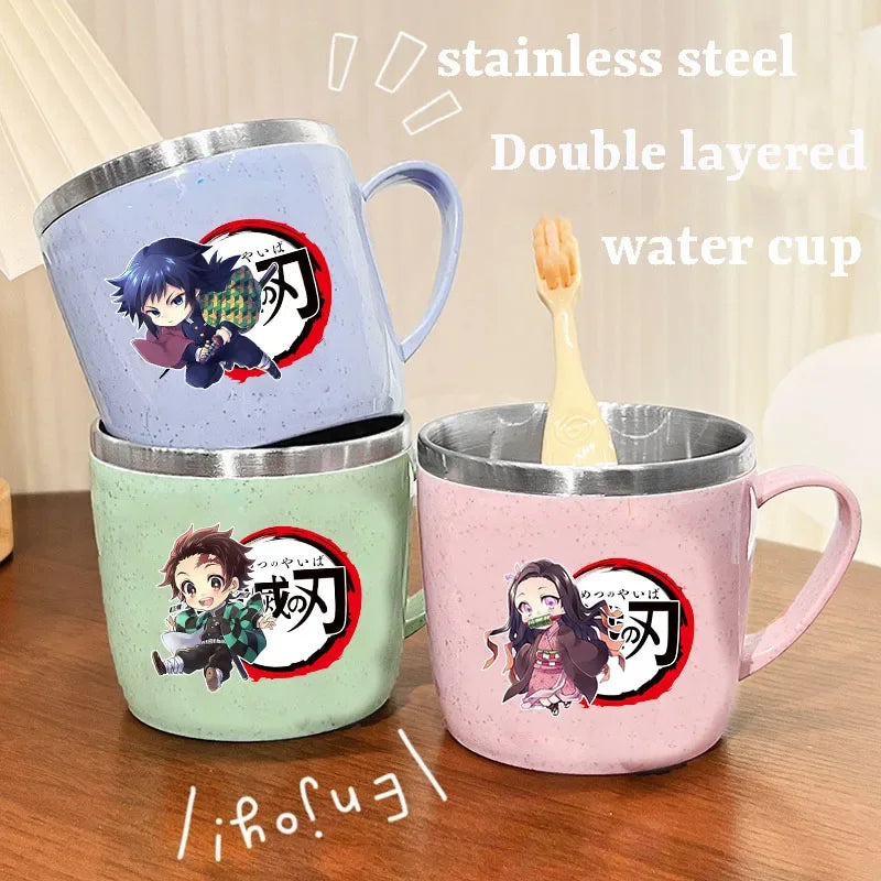 Demon Slayer Kimetsu No Yaiba Double Layer Anti-scalding Water Cup Anime 304 Stainless Steel Milk Mug Anti Drop Water Glass Gift