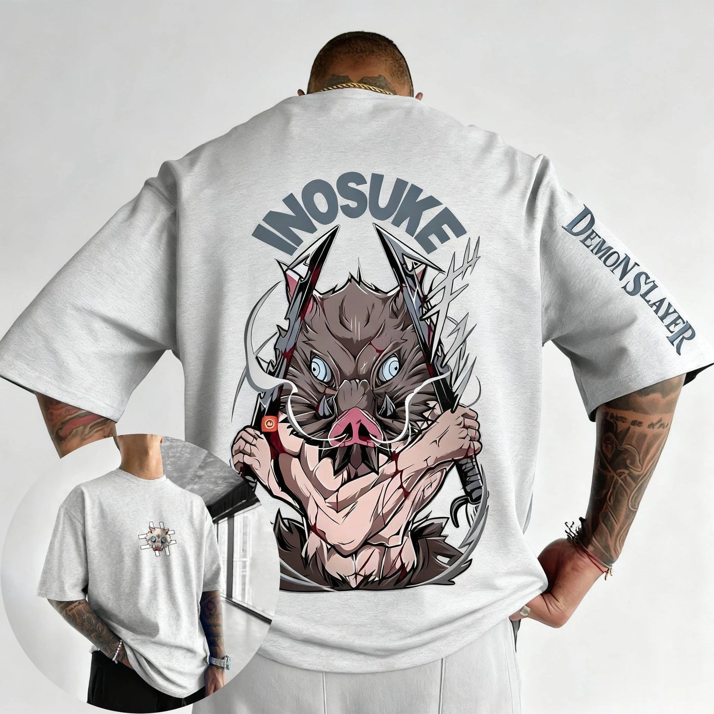 Demon Slayer Anime Hashibira Inosuke Printed T-shirt 2026 Men's and Women's Summer New Harajuku Loose Casual Parent Child Top
