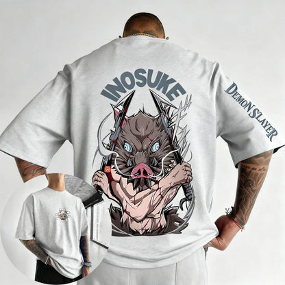 Demon Slayer Anime Hashibira Inosuke Printed T-shirt 2026 Men's and Women's Summer New Harajuku Loose Casual Parent Child Top