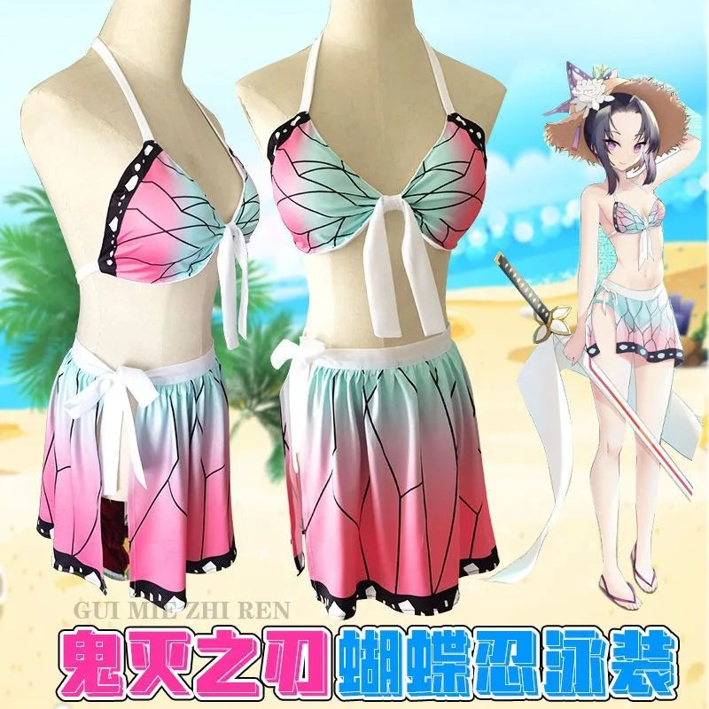 New Demon Slayer Swimsuit Butterfly Ninja Tanjiro Gazenitsu Nezuko Demon Slayer Swimsuit Bikini Cos Suit Festival Gift Wholesale