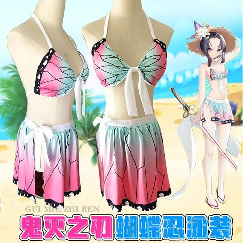 New Demon Slayer Swimsuit Butterfly Ninja Tanjiro Gazenitsu Nezuko Demon Slayer Swimsuit Bikini Cos Suit Festival Gift Wholesale