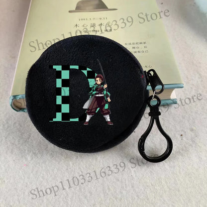 Demon Slayer Coin Purse Anime Figure Tanjiro Letters A-Z Wallet Key Earphones Storage Pouch Round Mini Zero Wallet Merchandise