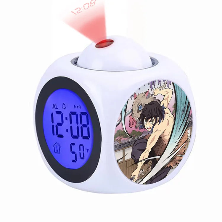Demon Slayer Tanjiro Projection Alarm Clock Led Night Light Silent Non-Ticking Digital Time Display for Kids Bedroom