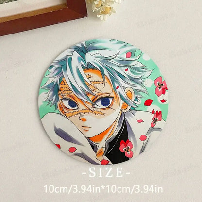 Cartoon Character Shinazugawa Sanemi Wood Coasters Round Coaster Non-slip Heat Insulation Coffee Mats Home Accessories Kitchen