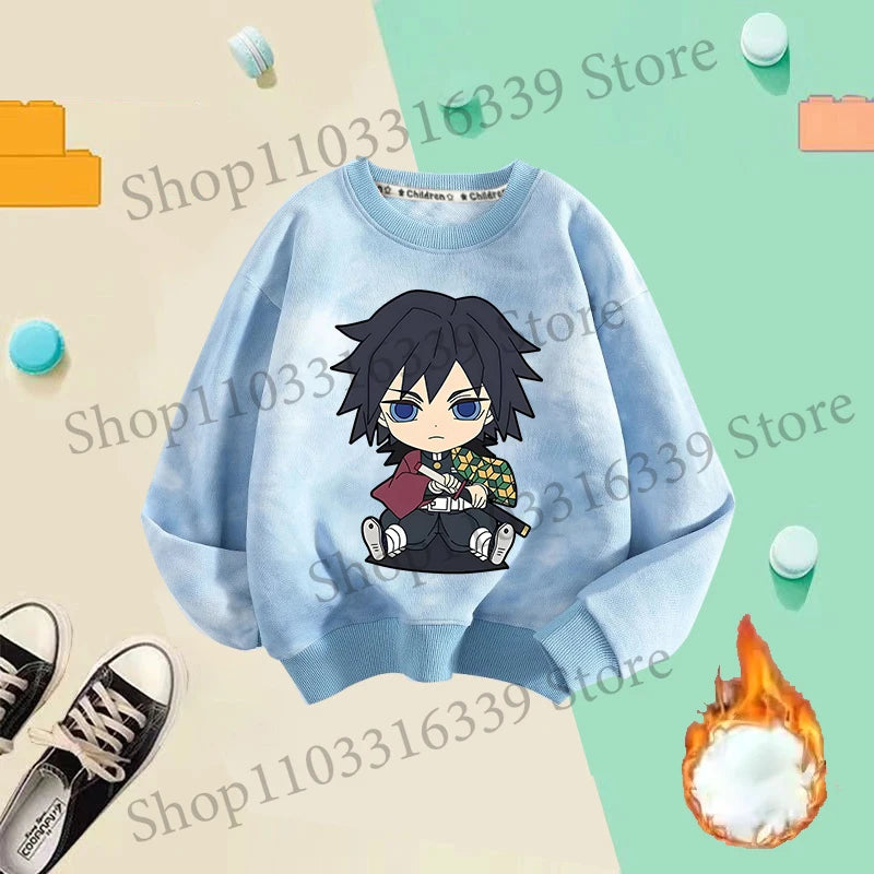 Demon Slayer Children Tie-dyed Sweatshirts Giyu Tomioka Nezuko Boy Girl Hoodie Anime Cute Pullover Fashion Tops Autumn Clothing
