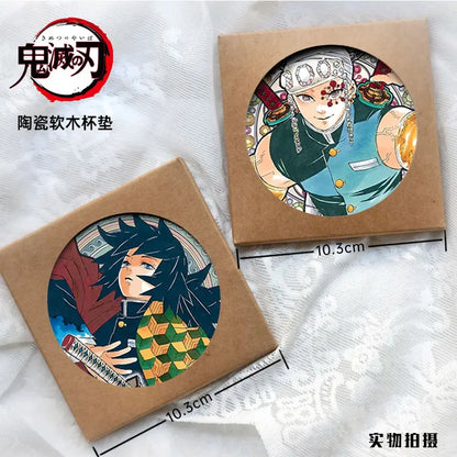 Demon Slayer Coaster Fans Round Ceramic Cork High Temperature Resistant Coaster Tsuyuri Kanao Kamado Tanjirou Kamado Nezuko Gift
