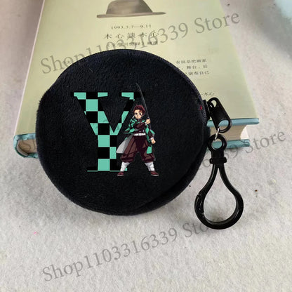 Demon Slayer Coin Purse Anime Figure Tanjiro Letters A-Z Wallet Key Earphones Storage Pouch Round Mini Zero Wallet Merchandise