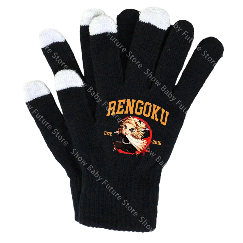 19CM Adult Gloves Demon Slayer Infinity Castle Boys Gloves Cartoon Tanjirou Screen Gloved Winter Anime Kids Birthday Cute Gifts