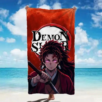 Classic Demon Slayer printed 2026 Beach Towel skin friendly portable towel for beach bathing camping and household daily use