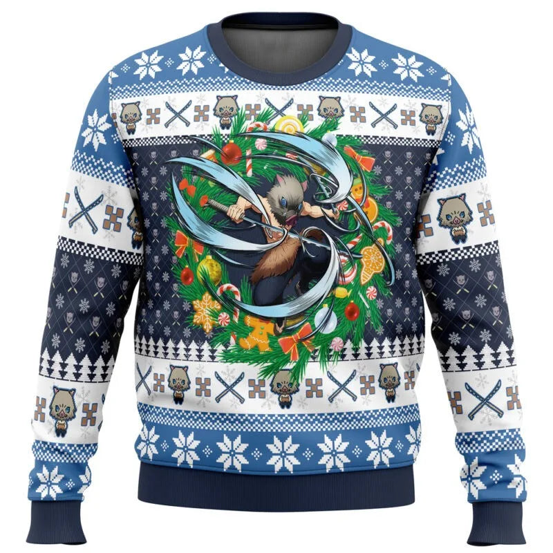 Demon Slayers Winter Christmas Series Blade Round Neck Hoodie Printed Imitation Sweater Knitted Daily Necessities