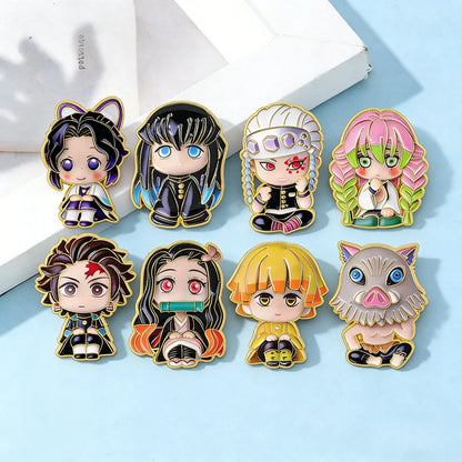 8Pcs Cute Demon Slayer Brooch Badge Anime Cosplay Chibi Character Tanjiro Nezuko Shinobu Giyuu Rengoku Enamel Lapel Pins Gift