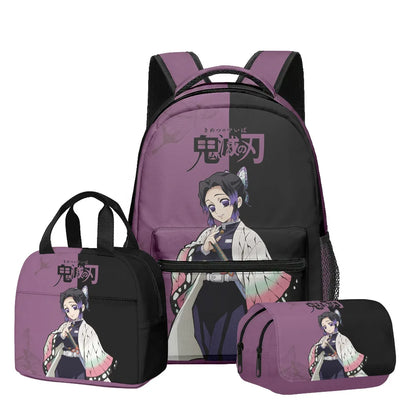 Anime Demon Slayer Kamado Nezuko 3Pcs School Bag Set Kids Backpack with Lunch Bag Pencil Case for Students Casual Travel Bookbag
