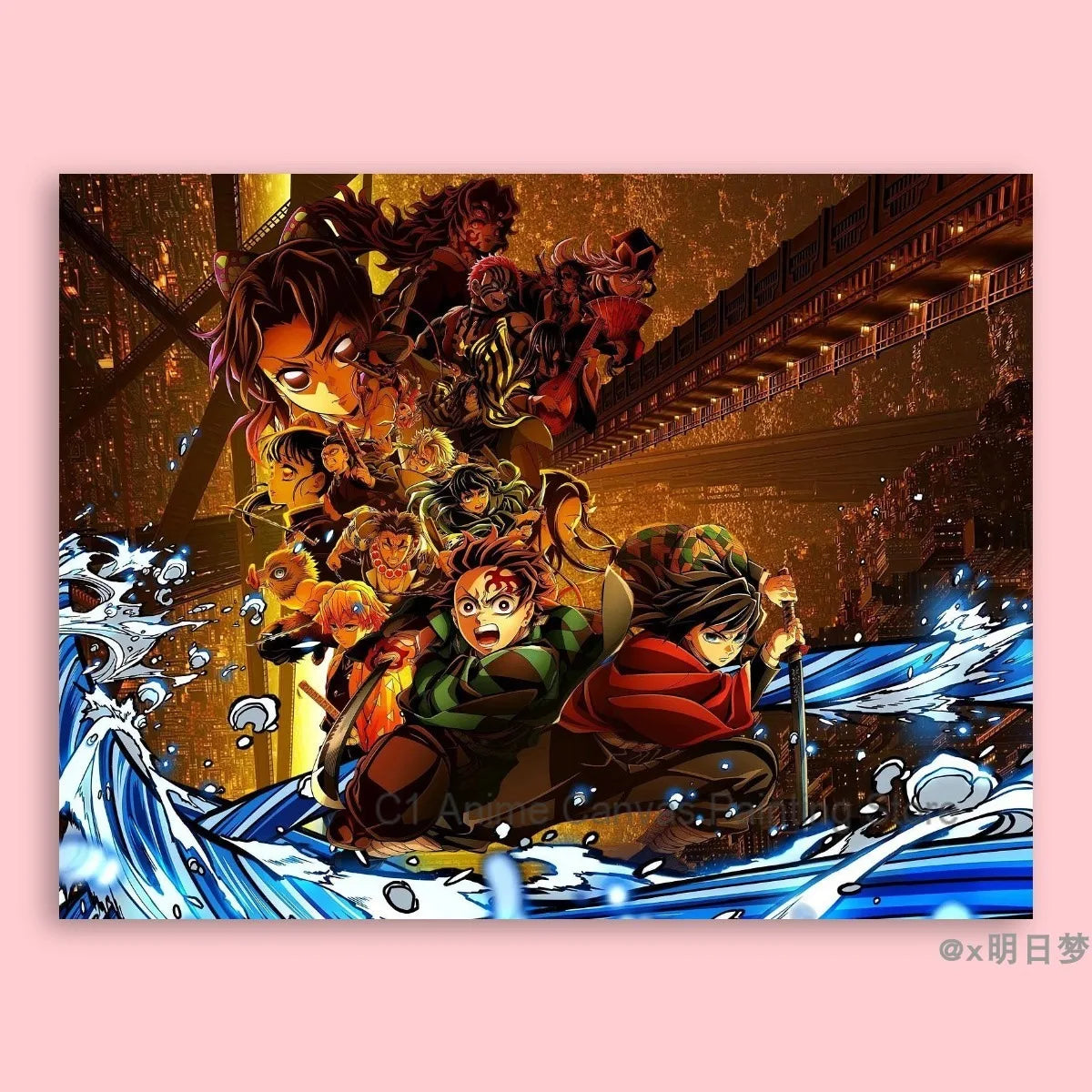 Demon Slayer Destruction Unlimited City Movie Poster Animation Anime Room Wall Sticker Collection Decorative Painting
