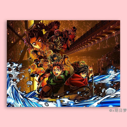 Demon Slayer Destruction Unlimited City Movie Poster Animation Anime Room Wall Sticker Collection Decorative Painting