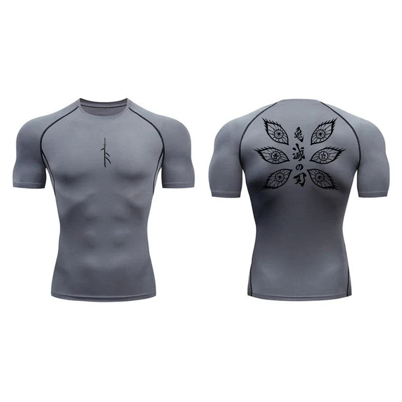 Bandai Demon Slayer Douma Eyes Double-sided Print Compression T-shirt Men Anime Fitness Gym Quick Dry Sportswear Top
