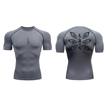 Bandai Demon Slayer Douma Eyes Double-sided Print Compression T-shirt Men Anime Fitness Gym Quick Dry Sportswear Top