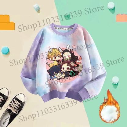 Demon Slayer Children Tie-dyed Sweatshirts Giyu Tomioka Nezuko Boy Girl Hoodie Anime Cute Pullover Fashion Tops Autumn Clothing