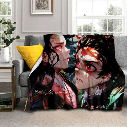 2026 Demon Slayer Tanjiro Kamado Water Breathing Print Flannel Blanket Double-sided All Seasons Throw Soft Nap Blanket for Home