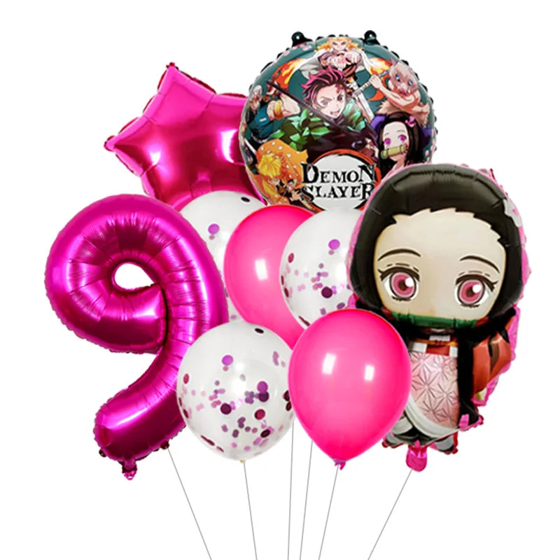 Demon Slayer Theme Tanjiro Kamado Theme Foil Balloons Set Latex Balloon Kids Birthday Party Decoration Number Balloon Globos