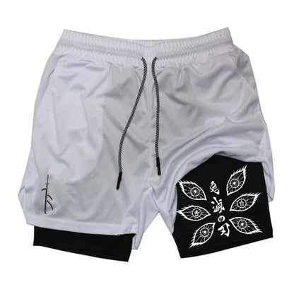 Demon Slayer Unisex Summer Sports Shorts Kokushibo Anime Printed Running Speed Dry Breathable 2-in-1 Double-layer Shorts