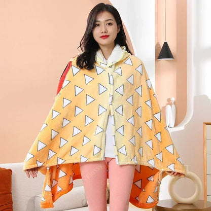 Demon Slayer Blanket Plaid Anime Kimetsu No Yaiba Cosplay Prop Tanjirou Custom Women Pajamas Shinobu Adult Bathrobe Shawl Gown