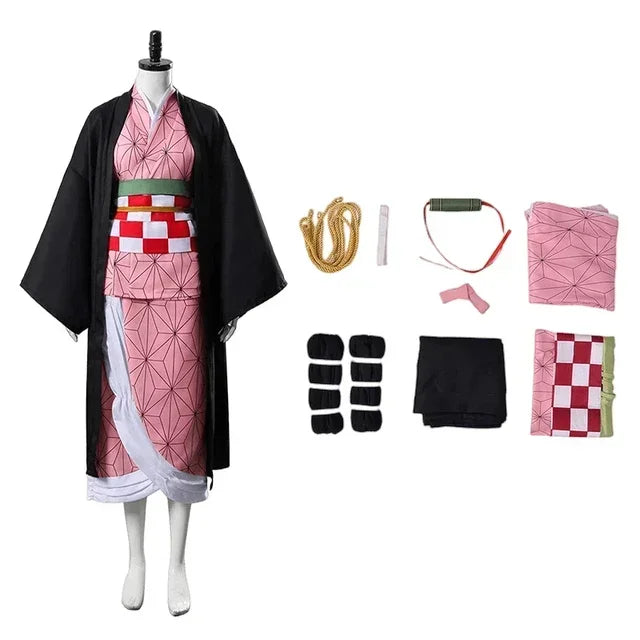 Anime Kamado Nezuko Cosplay Costume   Costumes Kimono Haori Wig Clogs Suit For Adult Children Hallow