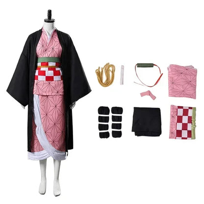 Anime Kamado Nezuko Cosplay Costume   Costumes Kimono Haori Wig Clogs Suit For Adult Children Hallow