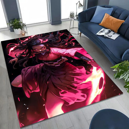 Anime Demon S-Slayer Kamado Nezuko Tanjirou Cartoon Rug for Bedroom Living Room Sofa Home Doormat Decor,Kids Non-slip Floor Mat