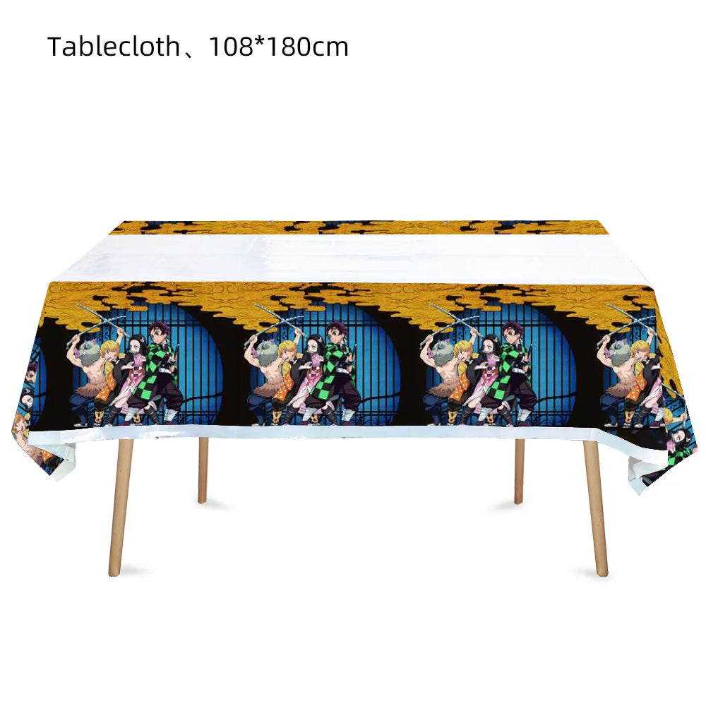 Demon Slayer Birthday Party Background Cloth Banner Balloons Paper Plates Napkins Tablecloth For Holiday Party Decor Supplies
