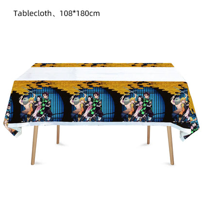 Demon Slayer Birthday Party Background Cloth Banner Balloons Paper Plates Napkins Tablecloth For Holiday Party Decor Supplies