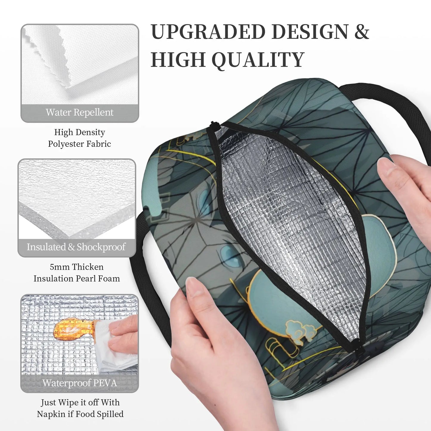 Muichiro Tokito Insulated Lunch Bags High Capacity Demons Anime Lunch Container Thermal Bag Tote Lunch Box Food Handbags