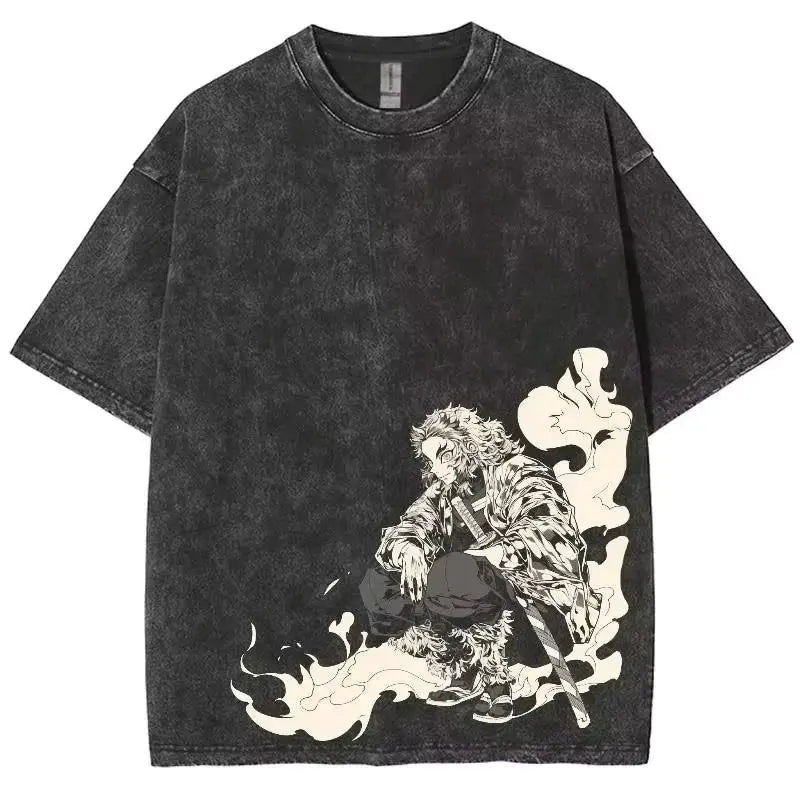 Anime Demon Slayer Graphic T Shirt Men's Clothing Women Washed Short Sleeve Tee Print Streetwear Casual Tops 2026 Summer Fashion