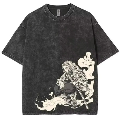 Anime Demon Slayer Graphic T Shirt Men's Clothing Women Washed Short Sleeve Tee Print Streetwear Casual Tops 2026 Summer Fashion