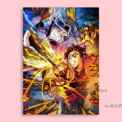 Demon Slayer Destruction Unlimited City Movie Poster Animation Anime Room Wall Sticker Collection Decorative Painting