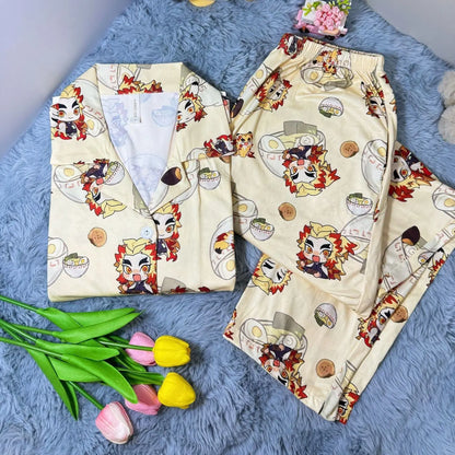 Cute Demon Slayer Pajama Set Spring Autumn Kamado Tanjirou Lolita Girl Pajamas Long Sleeves Student Cosplay Loungewear Set Gift