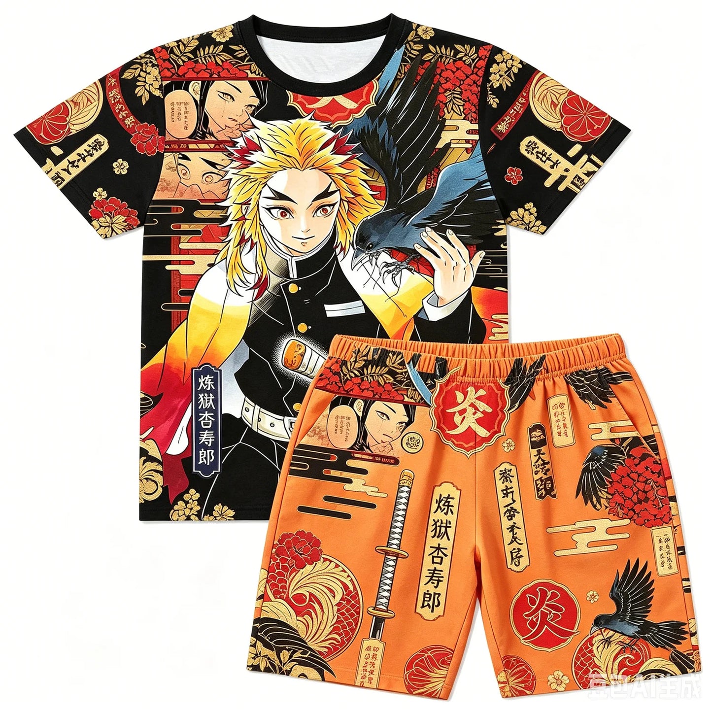 Demon Slayer Doma Red Splatter Print T-Shirt Shorts Set For Men Women Kids Soft Anime Summer Breathable Casual Loungewear Pajama
