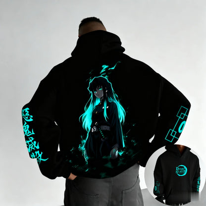 Demon Slayer Muichiro Tokito Large Size Fleece Hoodie American New Autumn Winter Men's and Women's Parent-Child Versatile Jacket