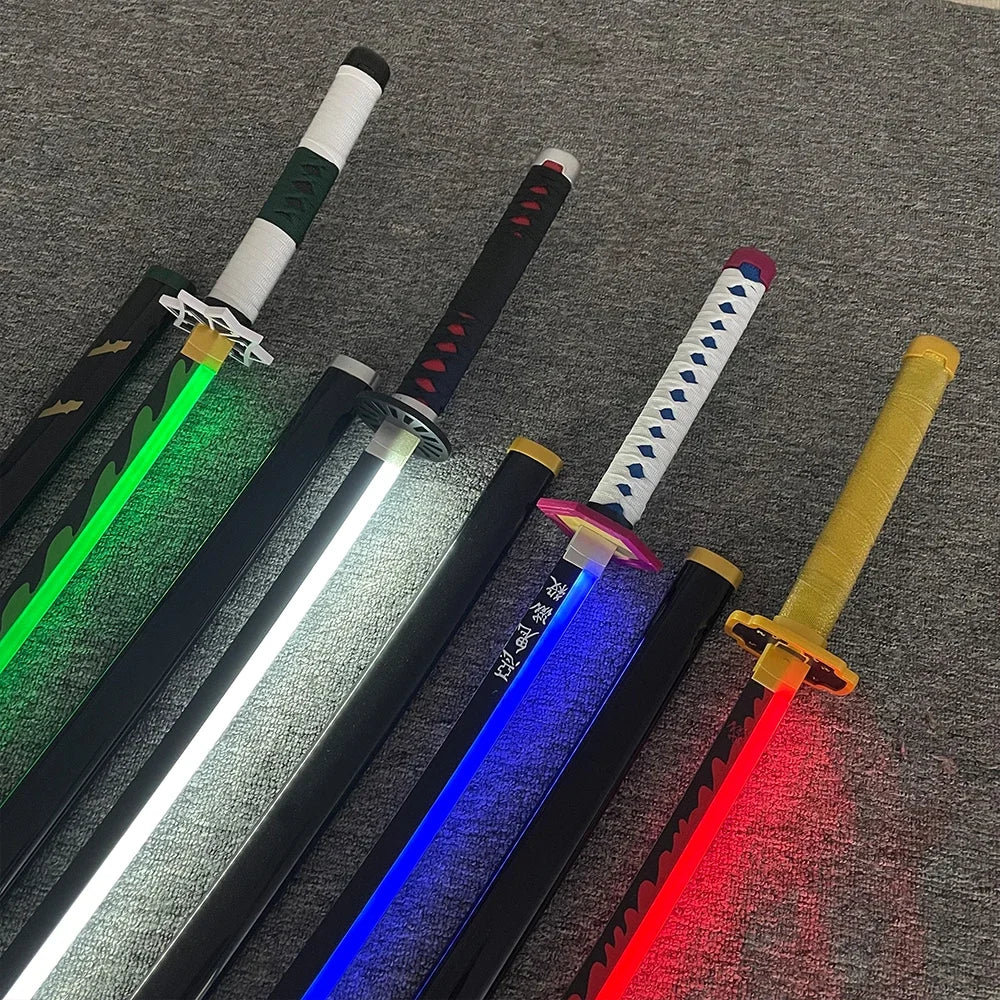 31/40inch Glow Demon Slayer Katana Luminous Sword LED Light Kyoujurou Anime Cosplay Prop Real Japanese Katana Samurai Lightsabre