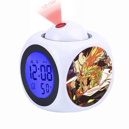 Demon Slayer Tanjiro Projection Alarm Clock Led Night Light Silent Non-Ticking Digital Time Display for Kids Bedroom