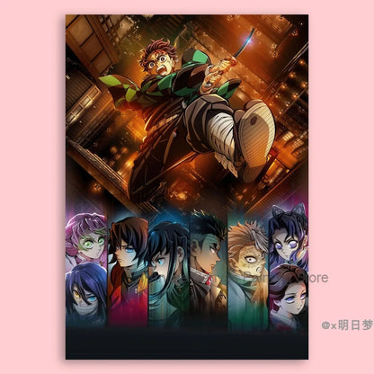 Demon Slayer Destruction Unlimited City Movie Poster Animation Anime Room Wall Sticker Collection Decorative Painting